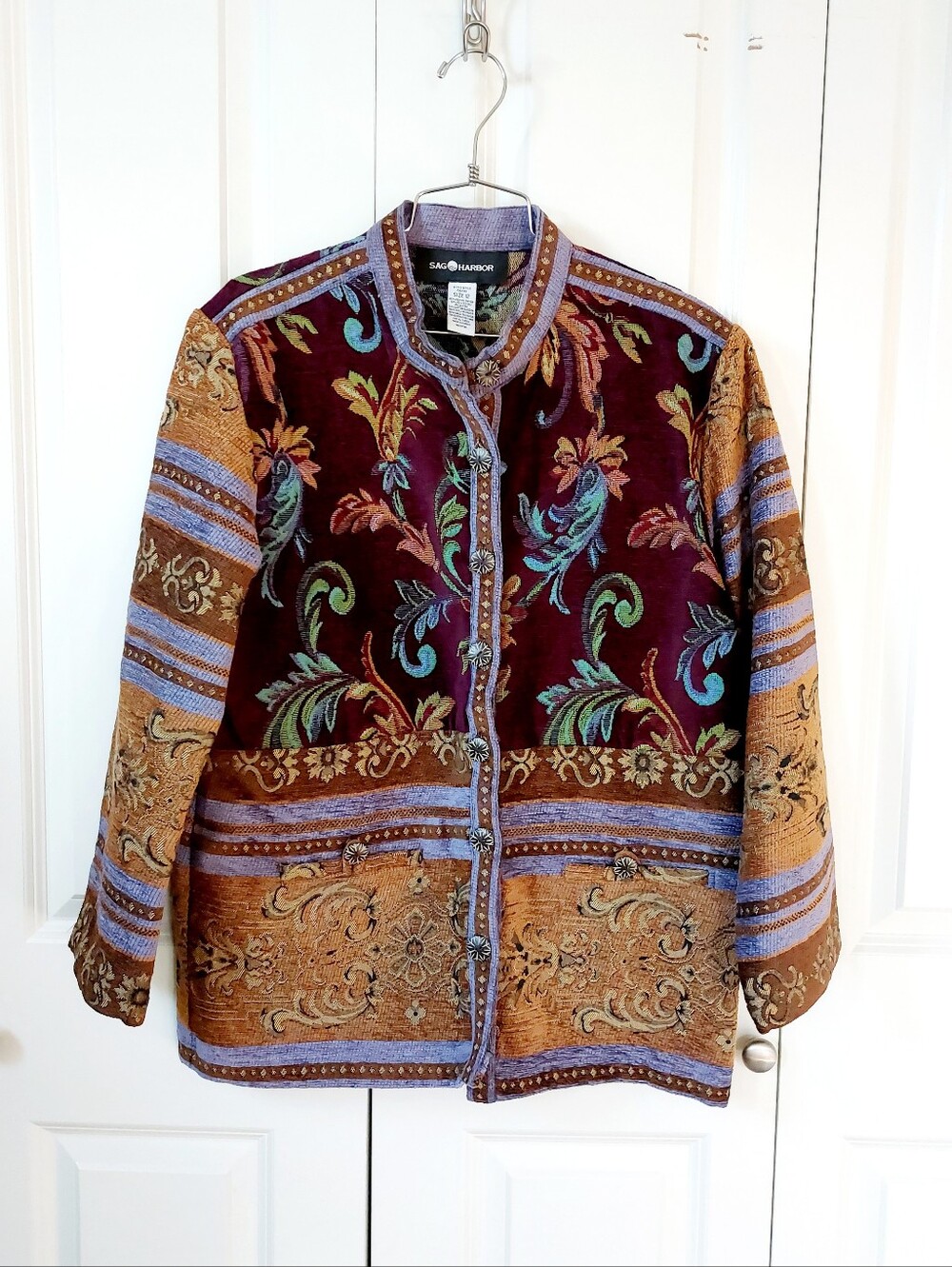 Floral Burgundy & Gold Tapestry Tapestry/Jacquard Jacket 12 Sag Harbor Grandmaco